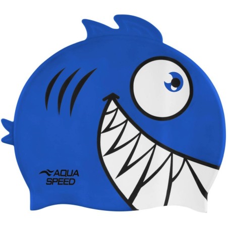 Swim cap for children with 3D element Aqua Speed Zoo Pirana - blue