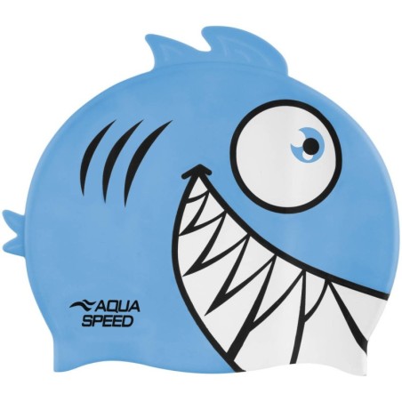 Swim cap for children Owith 3D element Aqua Speed Zoo Pirana 02 - blue