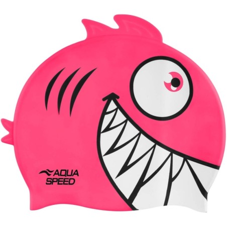 Children's swimming cap with 3D element Aqua Speed Zoo Pirana 03 - pink