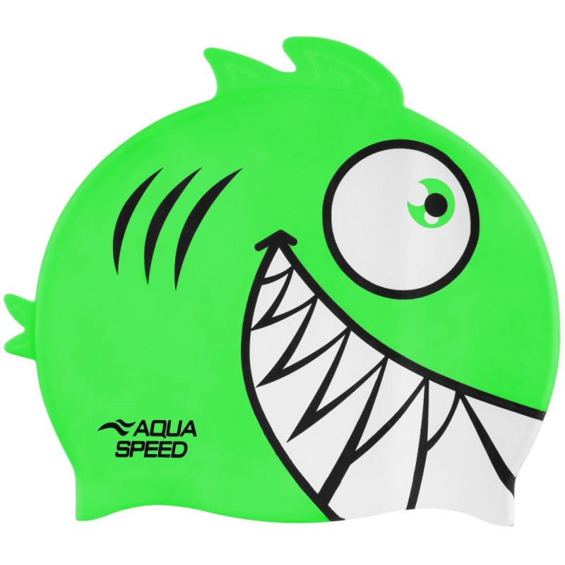 Children's swimming cap with 3D element Aqua Speed Zoo Pirana - green