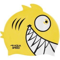 Children's swimming cap with 3D element Aqua Speed Zoo Pirana - yellow
