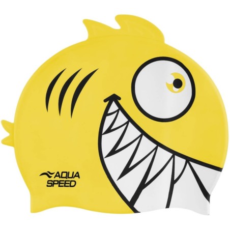 Children's swimming cap with 3D element Aqua Speed Zoo Pirana - yellow