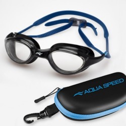 Aqua Speed Vortex Vision Swimming Goggles + Case – Black & Blue