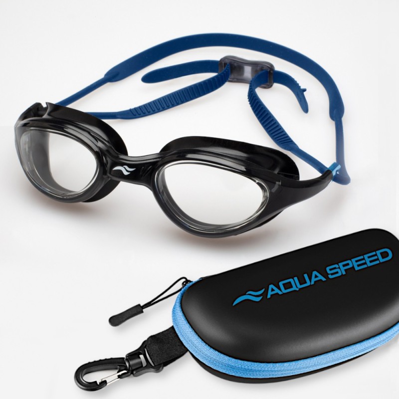 Aqua Speed Vortex Vision Swimming Goggles + Case – Black & Blue